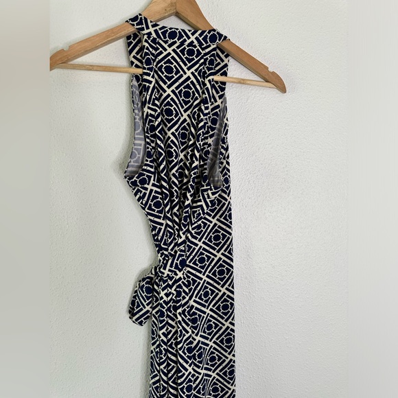 JB Julie Brown wrap dress Maxi S Blue White Bamboo Print - Picture 6 of 8